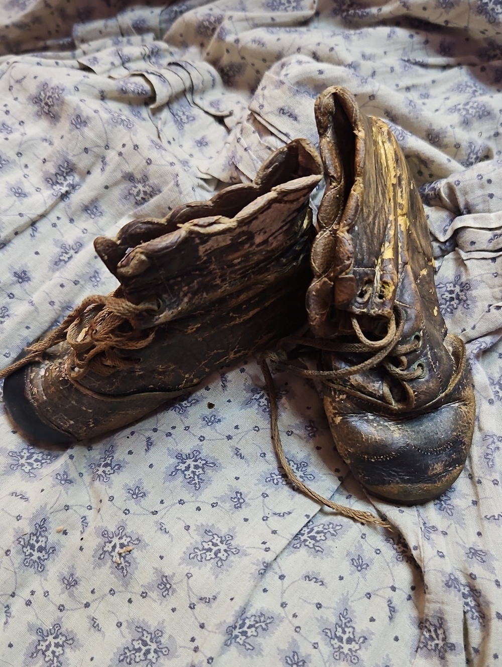 Antique Handmade Museum Quality Brown Leather Lace-Up Boots For Baby